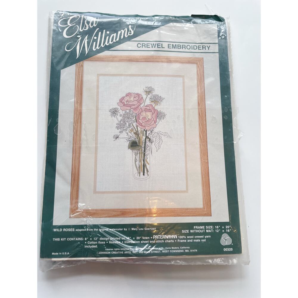Vintage Elsa Williams Wild Roses Crewel Embroidery New but Open Package